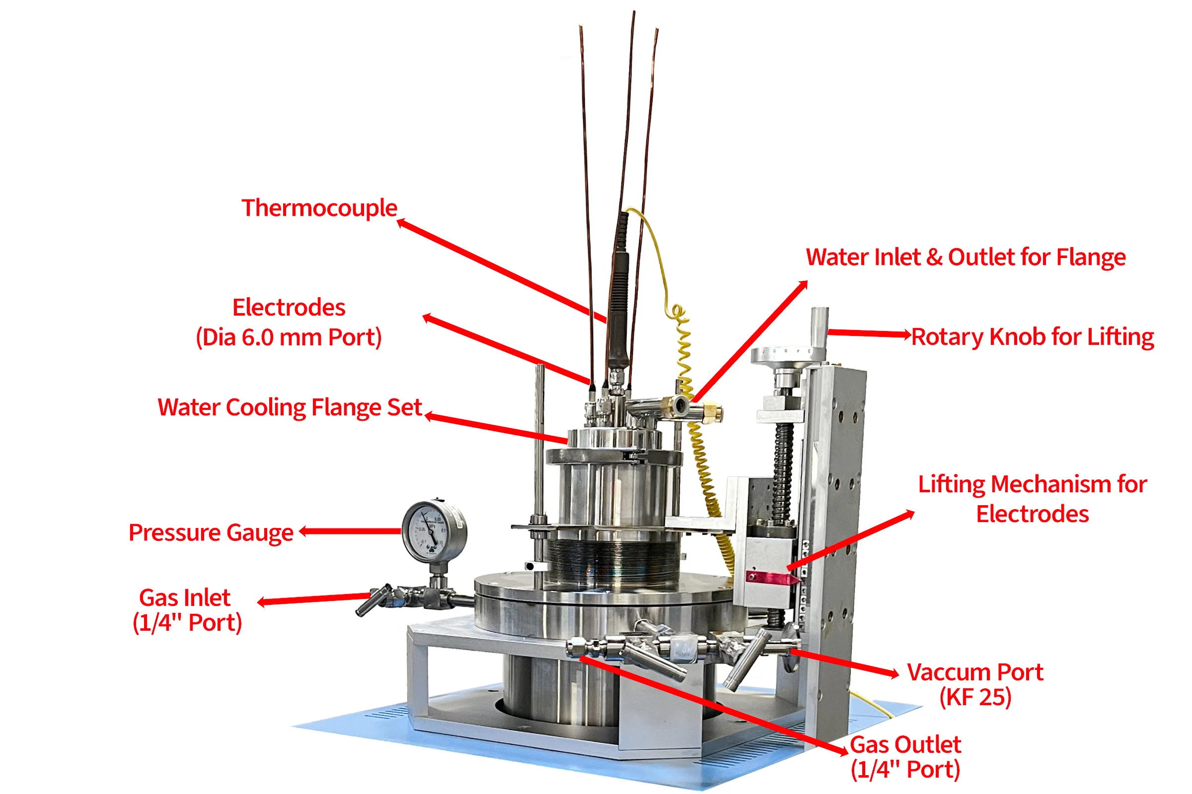 1200°C Max. Molten Salts Reactor With Moveable Electrodes for Electrolysis - VEF-1200 - Image 3