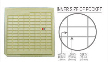20 pcs 2" Die / IC Tray (100 Pockets of 200 x 100 x 28 mil or 5.08 x 2.54 x 0.71mm) - NH20-200-100-28
