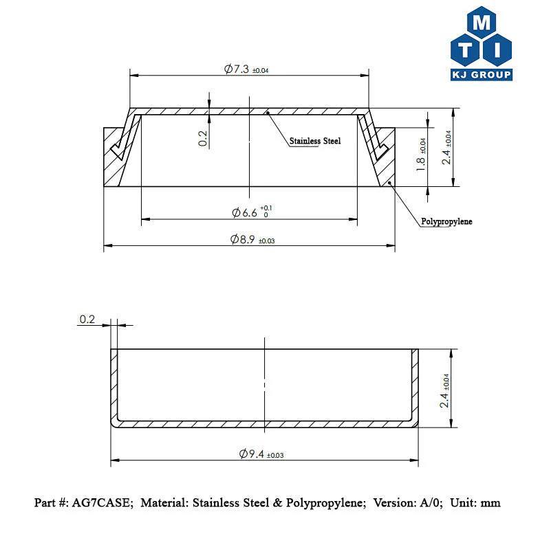 AG7 (L927, LR57, 357/395 ) Coin Cell Case (9.5 x 2.7 T,mm) Made of SS304, 100 pcs/pck-AG7CASE - Image 2
