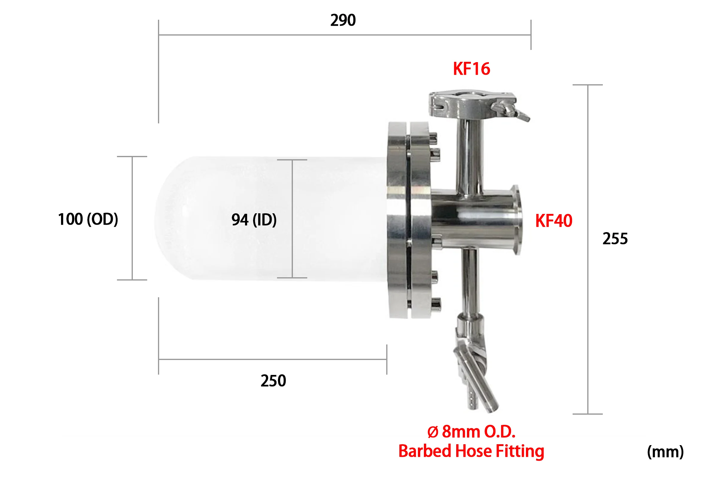 One-end Open Quartz Tube (100x94x250 mm) w/ Compression Flange for High Vacuum - CFF-100 - Image 2