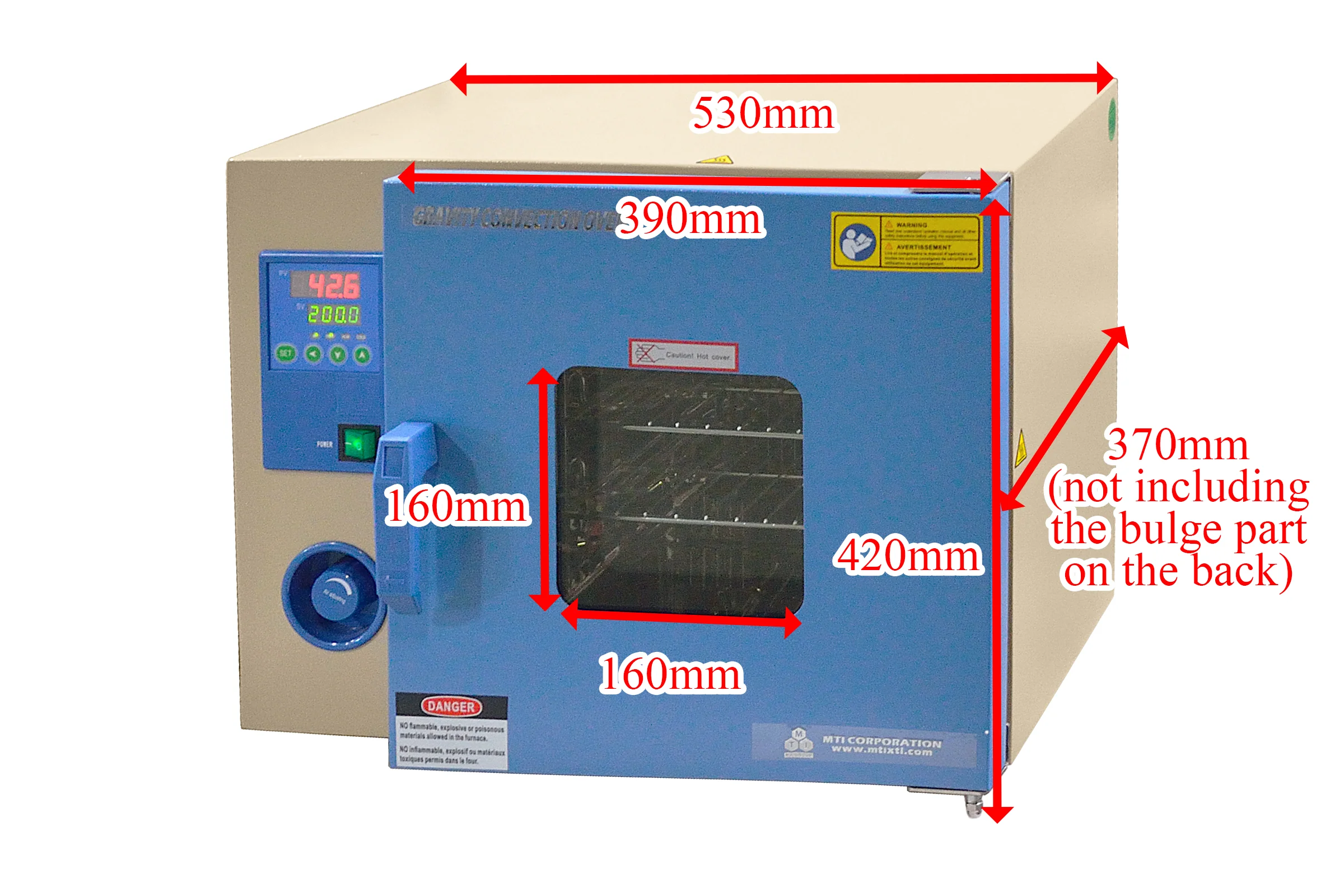 12L Convection Drying Oven with Digital Temperature Controller (10"x10"x8", 250°C, 110V) with 2" Feedthrough - DHG-9015 - Image 3