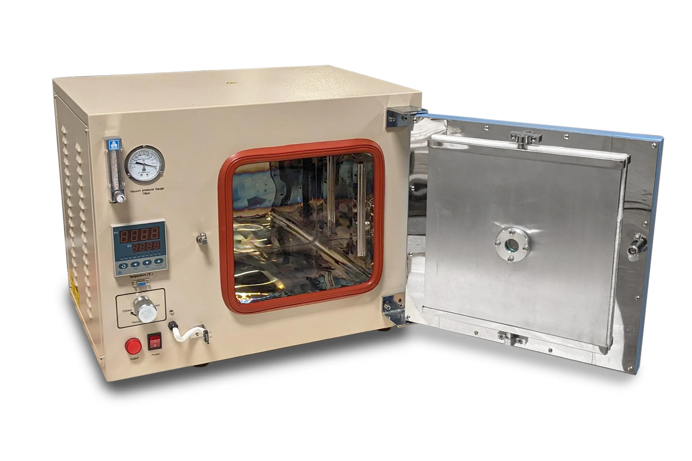 400°C.  Max. 25L Vacuum Oven (12 x 12 x 11") w/ Quartz Window, Flow-meter & Water Chiller - DZF-6020-HT400P - Image 2