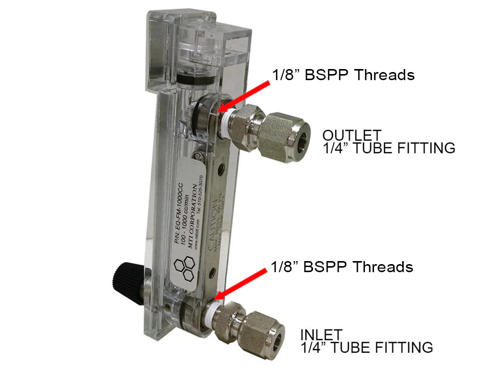 Compact Direct Read Flow Meter, 16-160 cc/min. with two male fittings - FM-160CC-RTP - Image 2