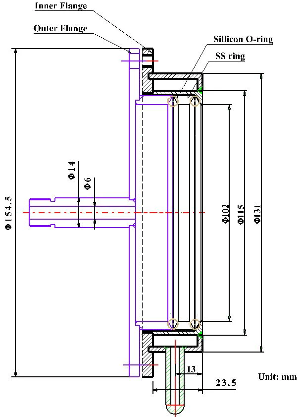 Water Cold Sealing Flange with Valves & Vacuum Gauge for 100mm dia.Tube - FL101W - Image 2