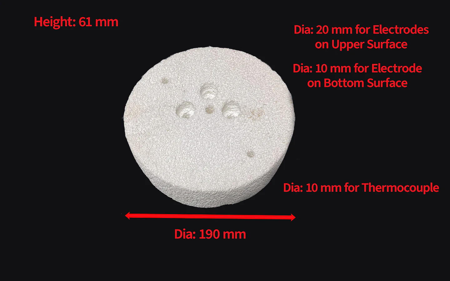 Alumina Foam Block: 190 mm Dia w/ Three 20mm Holes and One 10mm Hole for VEF-1200 Furnace - FTB190-VEF - Image 2