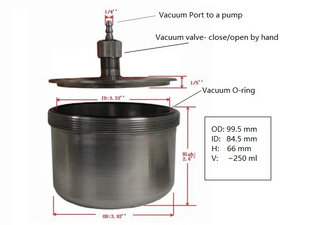 Stainless Steel Vacuum Jar ( 250ml) for SFM1 Milling Machine - MJ-250SS-V - Image 3