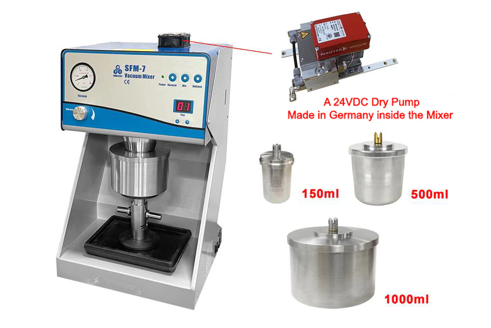Vacuum Mixer w/ Vac. Pump & 2 Containers (150 & 500mL) & Optional 1L Tank-MSKSFM7 - Image 2