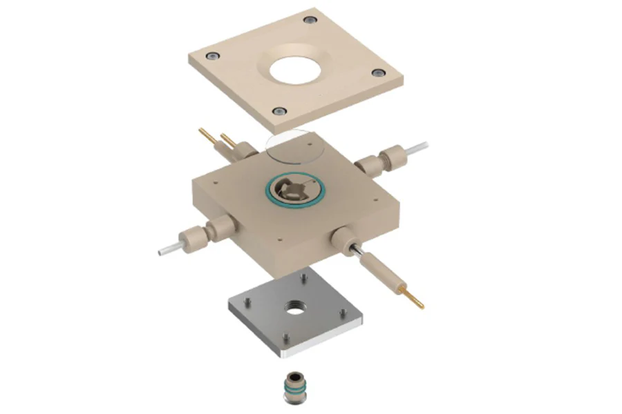 Split Electrochemical Flow Cell with Three-Electrode Configuration for In-situ Raman Research - SEFC-TEC-Raman - Image 2