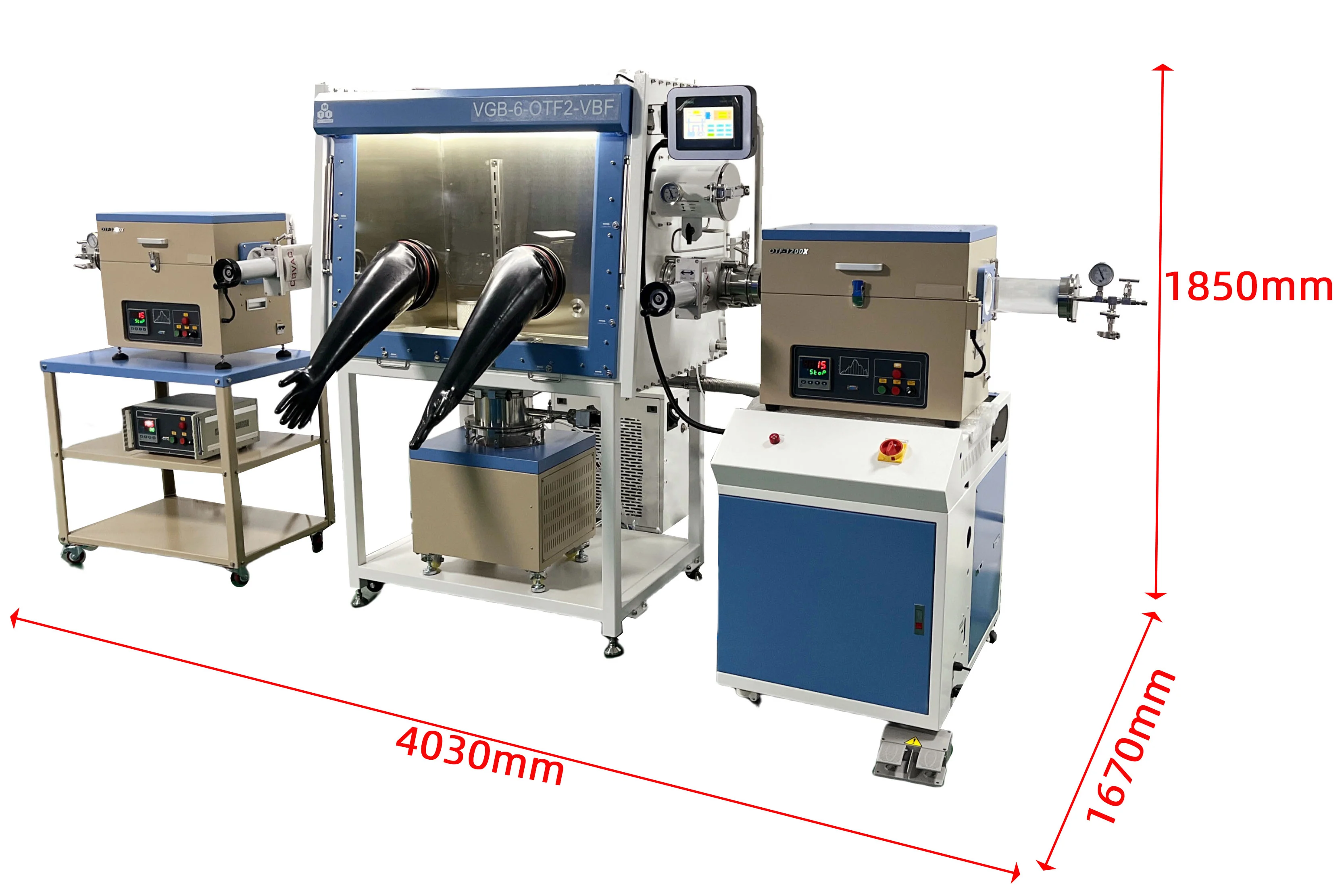 Glovebox with 1 PPM purification and Three 1200°C Max. Tube Furnaces  - OTF2-VBF-GB - Image 3