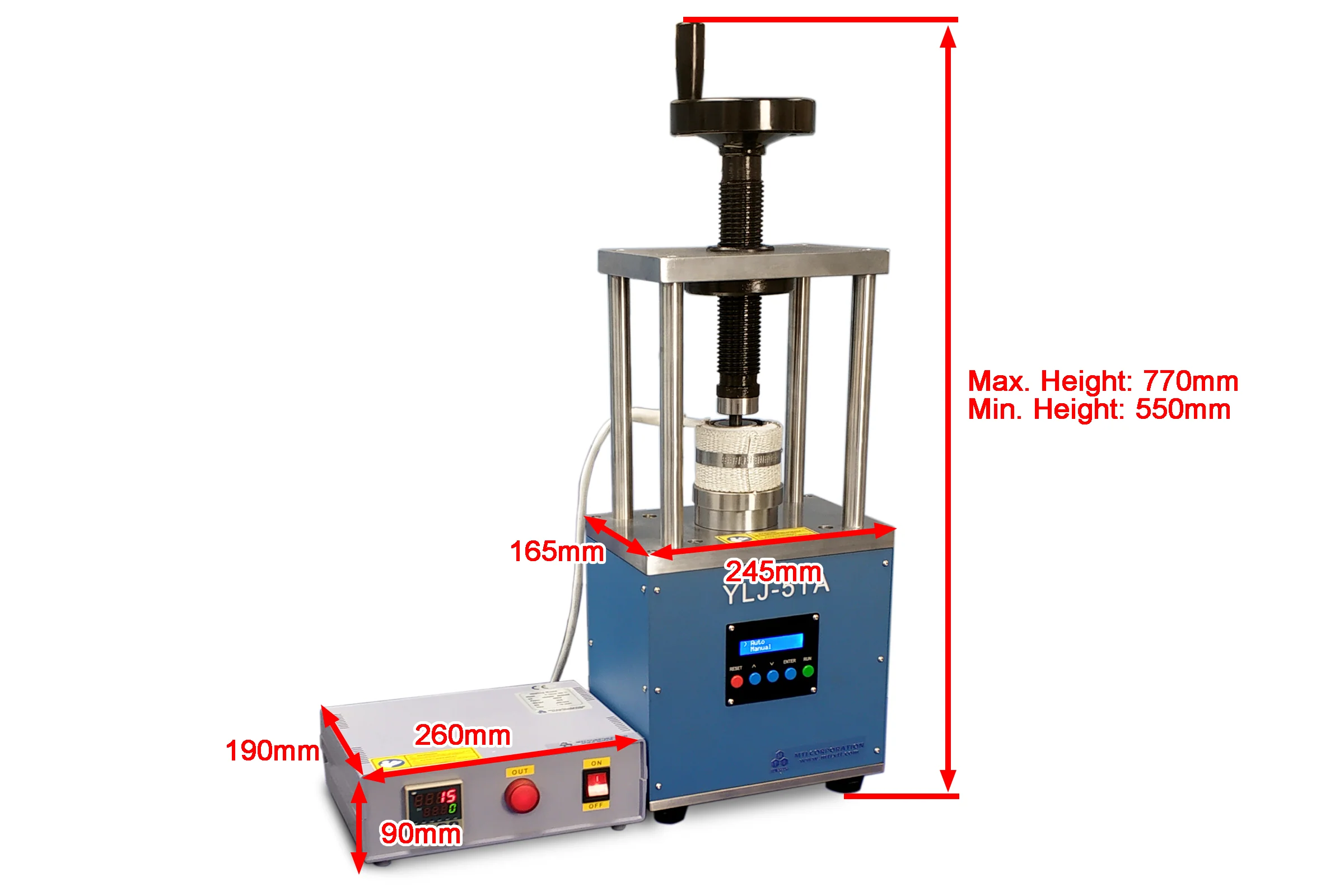 550 °C Max Hot Pellet Press with Si3N4 Die and 5T Digital Pressure & Temp. Control - YLJ-HP2 - Image 5